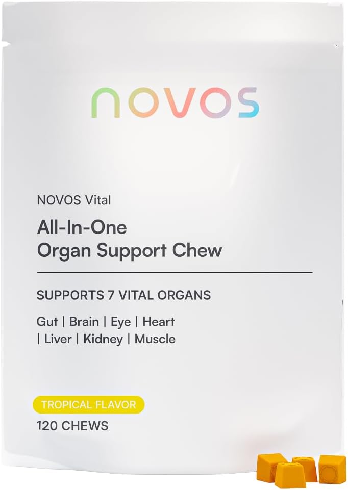 Novos Vital Chews | All-In-One Organ Support | Liver, Brain, Eyes, Heart & Gut Support for Men & Women | Nattokinase, Lutein, Inulin, Rutin & More | Tropical Flavor (120 Count)