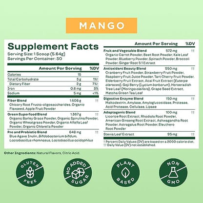 Bloom Nutrition Greens and Superfoods Powder for Digestive Health, Greens Powder