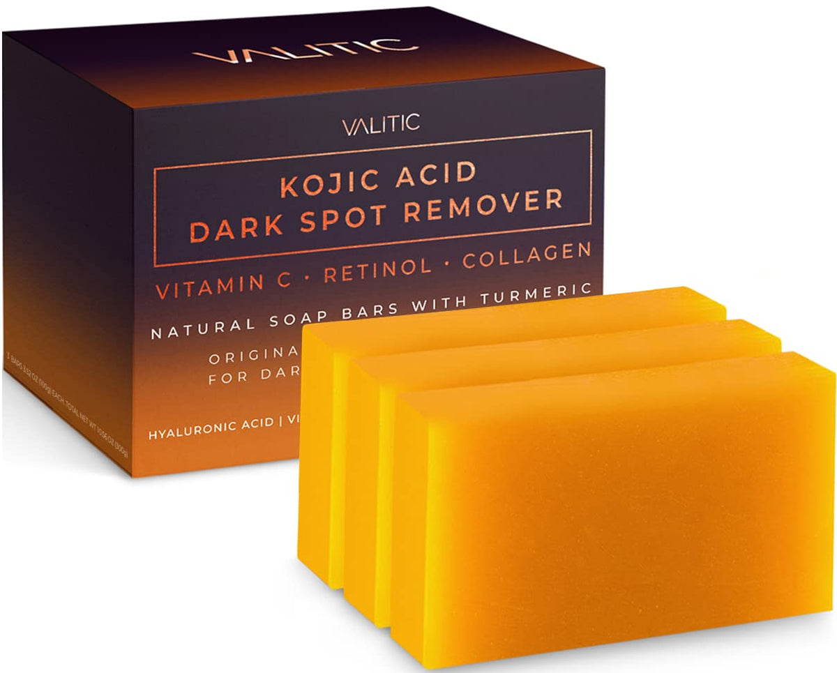 VALITIC Kojic Acid Dark Spot Remover Soap Bars with Vitamin C, Retinol, Collagen