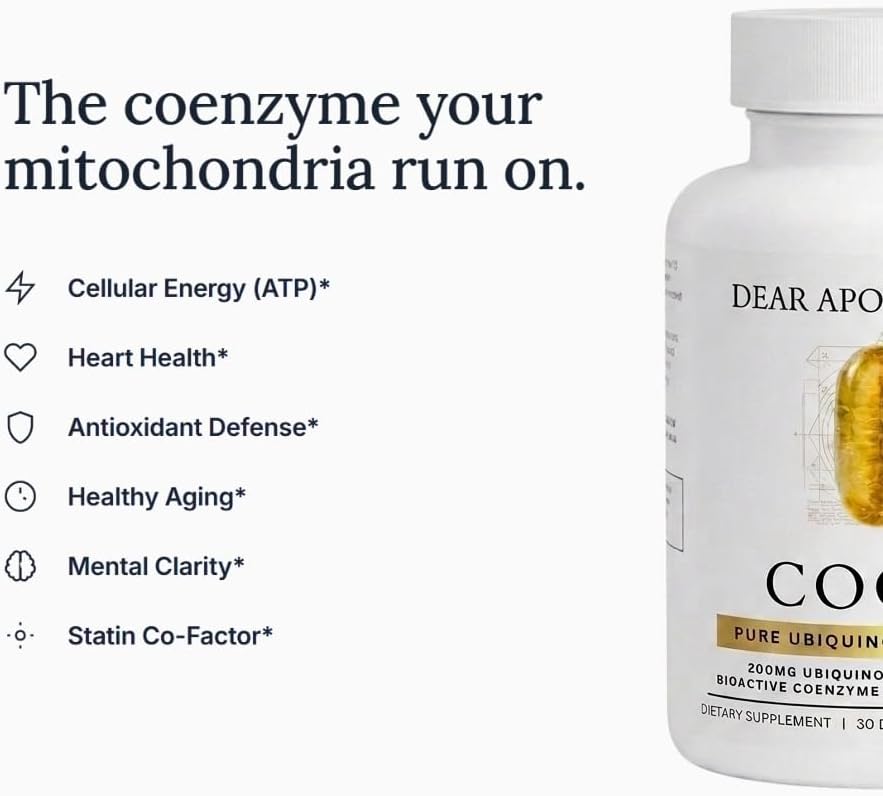 Coenzyme Q10 CoQ10 200mg Capsules - Heart Health Energy Antioxidant Cardiovascular Support Cellular, Ubiquinone, Non-GMO Gluten Free, 30 Count