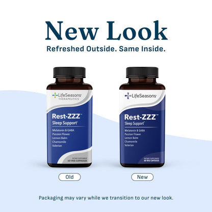 LifeSeasons Rest-ZZZ - Natural Sleep Support Supplement - Fall Asleep & Stay Asleep - Calms Nervous System - Ease Muscle Tension & Restlessness - Low Dose Melatonin GABA & Chamomile - 60 Capsules