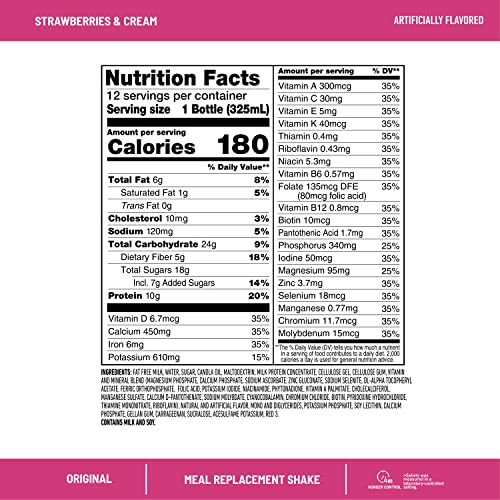 SlimFast Meal Replacement Shake, Original Strawberries & Cream, 10g of Ready to Drink