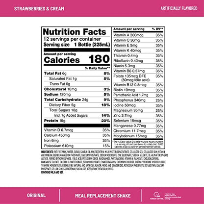 SlimFast Meal Replacement Shake, Original Strawberries & Cream, 10g of Ready to Drink
