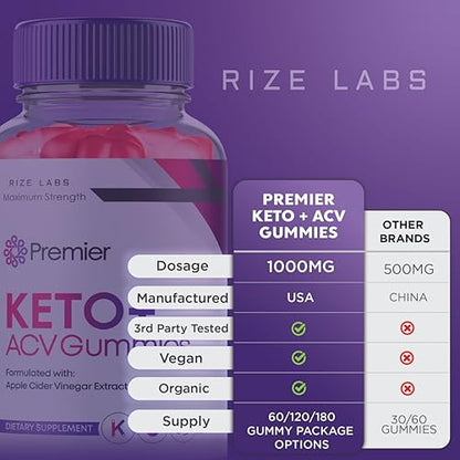 rize labs (3 Pack) Premier Keto ACV Gummies, Premier Keto Gummies for Advanced Weight
