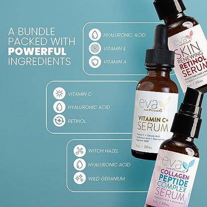 Eva Naturals Anti-Aging Serum Bundle - Vitamin C Serum, Hyaluronic Acid Serum