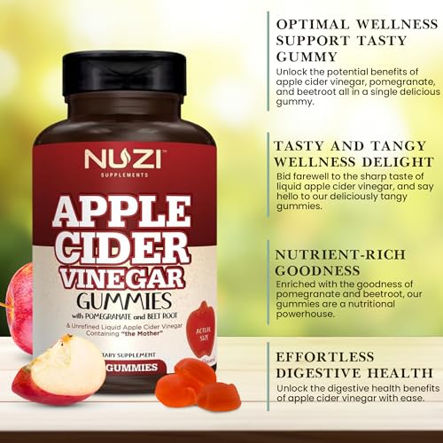NUZI Apple Cider Vinegar Gummies with Pomegranate & Beetroot | 500 mg | Certified Halal