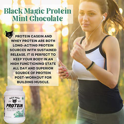 Worldwide Nutrition Bundle, 2 Items: Black Magic Multi-Source Protein Powder - Whey, Egg Albumin Enzymes, Micellar Casein & MCTs - Muscle Mass Gaining - Mint Chocolate Flavor - 2 LB and Keychain