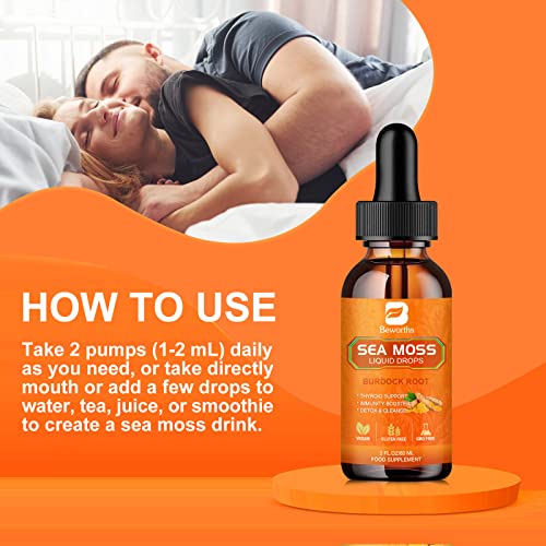 B BEWORTHS Sea Moss Liquid Drops - Organic Irish Sea Moss Raw Gel with Burdock Root