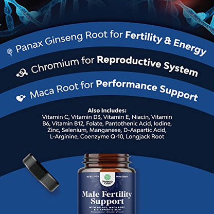 Prenatal Multivitamin Male Fertility Supplement - Mens Fertility Supplement with L-Arginine D-Aspartic Acid and Maca Root Prenatal Vitamins for Enhanced Motility Volume Potency and Fertility Support