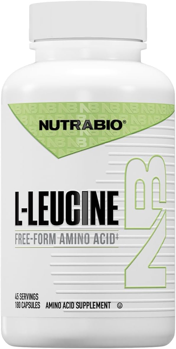 NutraBio L-Leucine Supplement - Optimal Amino Acid for Muscle Growth & Recovery - Naturally Fermented Free Form Leucine Amino Acids Supplement- Vegan, Non-GMO, Gluten Free - 400mg, 180 Capsules