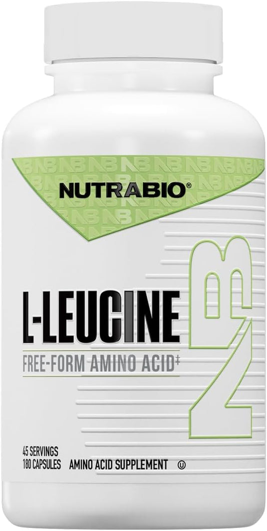 NutraBio L-Leucine Supplement - Optimal Amino Acid for Muscle Growth & Recovery - Naturally Fermented Free Form Leucine Amino Acids Supplement- Vegan, Non-GMO, Gluten Free - 400mg, 180 Capsules
