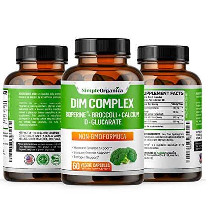Simple Organica DIM Supplement for Women and Men 300mg with BioPerine, Broccoli