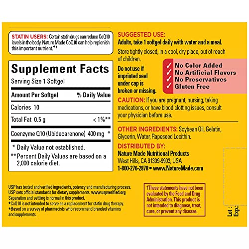 Nature Made CoQ10 400mg, Dietary Supplement for Heart Health Support, 40 Softgels