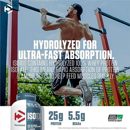 Dymatize ISO 100 Whey Protein Powder with 25g of Hydrolyzed 100% Whey Isolate