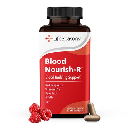 LifeSeasons Blood Nourish-R - Iron Deficiency Supplement - Supports Anemia, Fatigue & Dizziness - No Constipation - Blood Building - Iron, Beet Root, Alfalfa, Raspberry & Vitamin B-12-60 Capsules