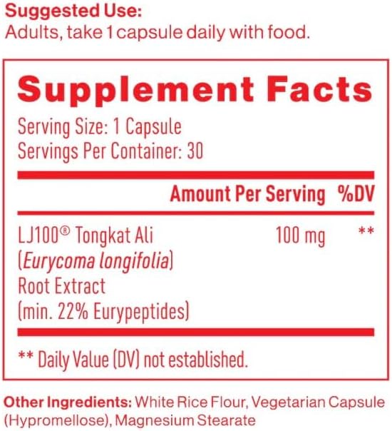 Mdrive Tongkat Ali LJ100 Longjack Mens Supplement 30 Veg Capsules | Boost Vitality Hormone Support Eurycoma Longifolia Extract Enhance Libido Stamina Muscle Tone Performance Non GMO Vegan