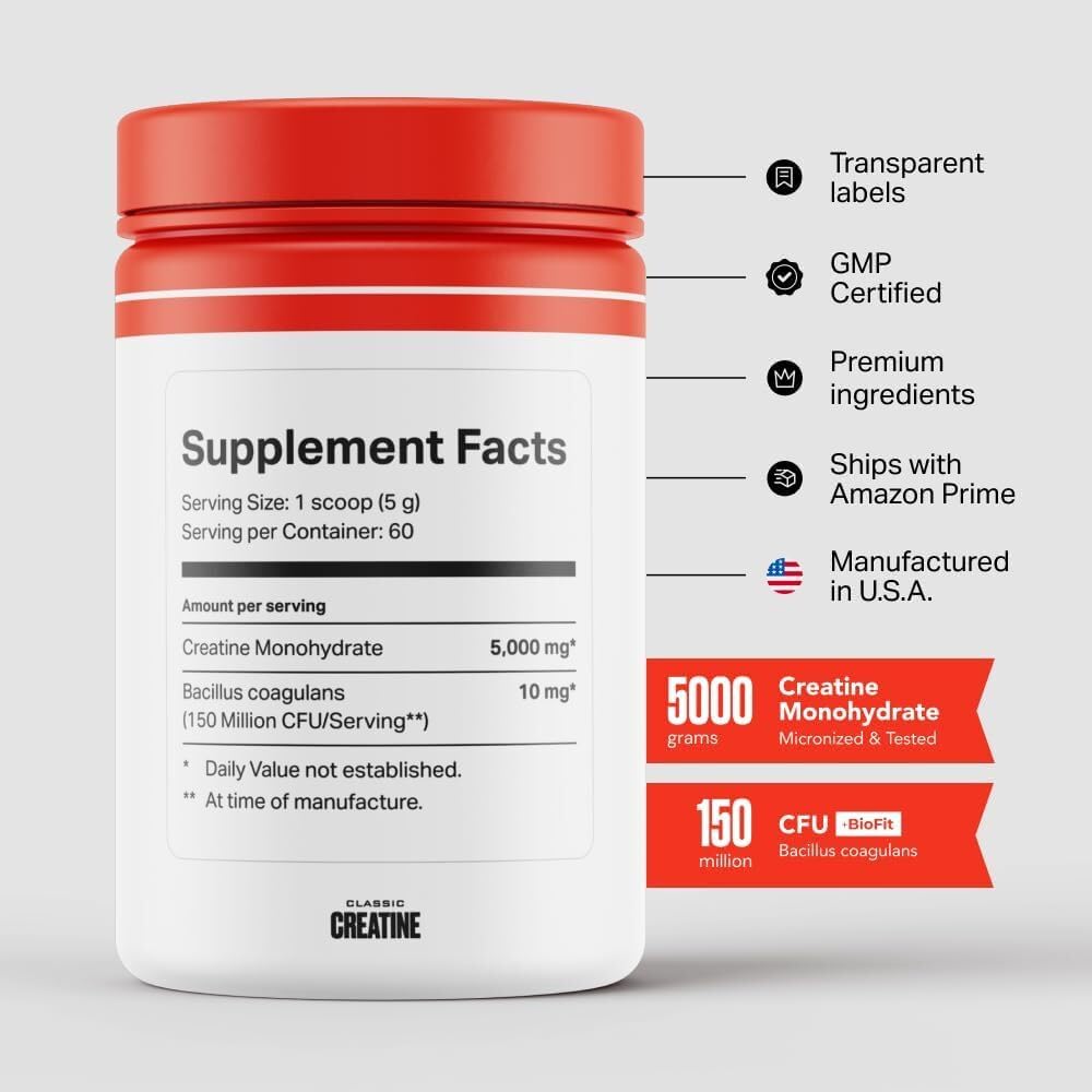 Classic Creatine - Micronized Creatine Monohydrate Powder with BioFit™- Workout Sup