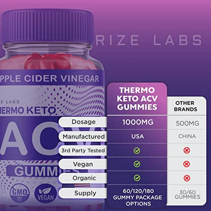 rize labs (2 Pack) Thermo Keto Gummies - ACV for Advanced Weight Loss with Apple Cider