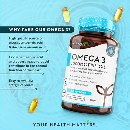 Omega 3 2000mg with 660mg EPA & 440mg DHA per Serving - 240 Softgel Capsules