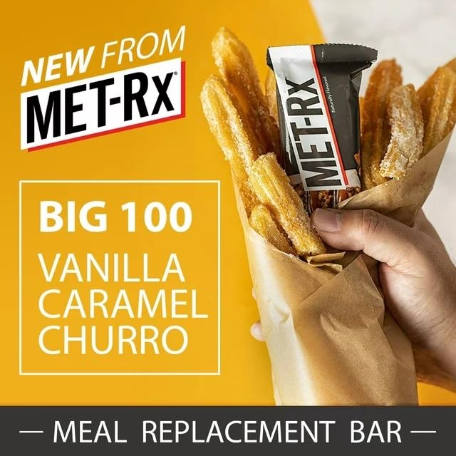 MET-Rx Big 100 Colossal Protein Bars, Vanilla Caramel Churro Meal Replacement Bars