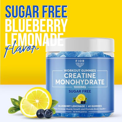 FIOR Sugar-Free Creatine Gummy - Best Creatine Monohydrate Chewable, 60 Count