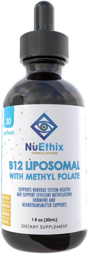 NuEthix Formulations B12 Liposomal with Methyl Folate Dietary Supplement, Bioactive B Vitamins to Support an Optimal Metabolism, 1 Fluid Ounce, 30 Servings