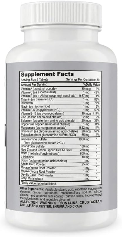 Mila Miamor Joint Support - Glucosamine, MSM, Green Lipped Mussel & Vitamins for Flexibility, Mobility, and Comfort - 60 Tablets - Natural Joint Wellness Supplement