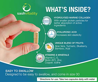Marine Collagen Supplements - 90 Capsules with Vitamin C, Vitamin E, Hyaluronic Acid, Aloe Vera, Turmeric