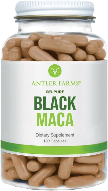 Antler Farms 100% Pure Black Maca Root, 130 Capsules, 1500mg | Grown in the Junin Plateau in Peru, Male Energy, Vitality & Stamina, Hormonal Balance, Memory & Mental Clarity