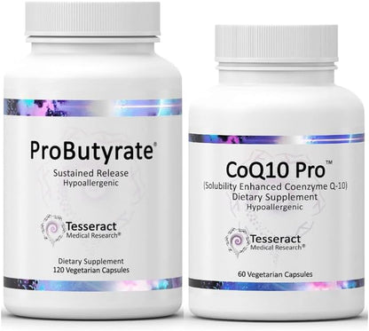 Tesseract Medical Research ProButyrate Gut Health Supplement, Butyric Acid Complex & CoQ10 Pro, Coenzyme Q10 for Health, Muscle Health and Cellular Energy Production