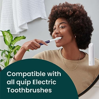 Quip Sonic Toothbrush for Adults with Replacement Heads 3 Pack Product Bundle - Includes Travel Cover Mount - Electric, Soft, Plastic Handle, 3 Month Battery Life - Blue