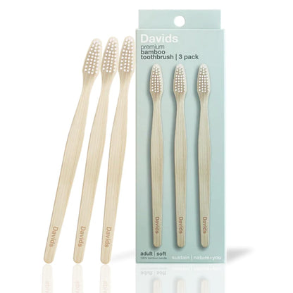 Davids Bamboo Soft Bristle Toothbrush Eco-Friendly BPA Free 3 Pack
