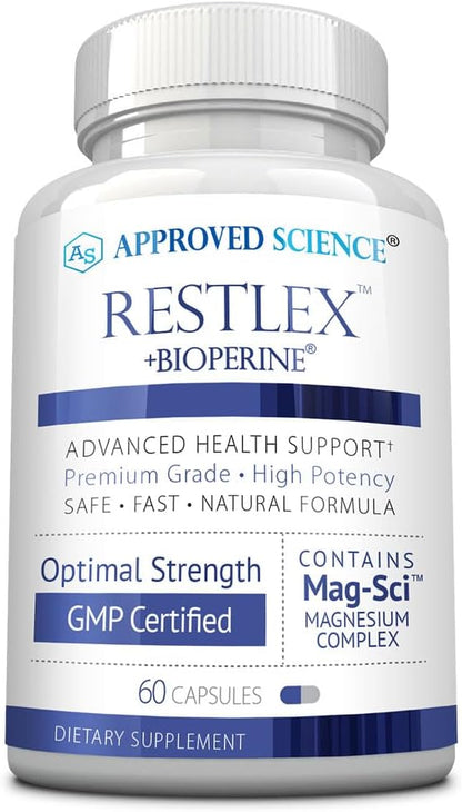 Approved Science Restlex for Restless Legs – Magnesium Glycinate for Calm Legs and Restful Legs – Natural Itching, Crawling, and Tingling in Feet and Legs - Calm, Restful Sleep Support - 1 Month