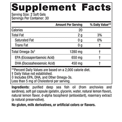 Nordic Naturals Ultimate Omega, Lemon Flavor - 60 Soft Gels - 1280 mg Omega-3