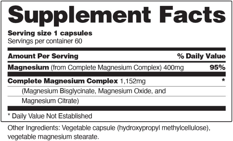 Snap Supplements Triple Magnesium Complex for Women & Men, 60 Capsules | 3-in-1 Magnesium Supplement: Bisglycinate, Citrate & Oxide, Sleep & Muscle Support, Chelated for High-Absorption, Vegan