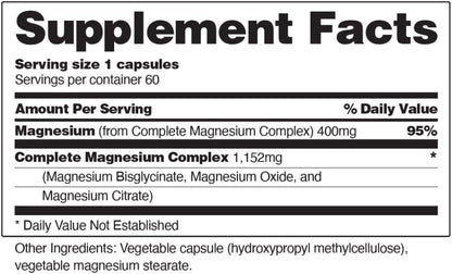 Snap Supplements Triple Magnesium Complex for Women & Men, 60 Capsules | 3-in-1 Magnesium Supplement: Bisglycinate, Citrate & Oxide, Sleep & Muscle Support, Chelated for High-Absorption, Vegan