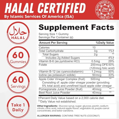 SHIFAA NUTRITION Halal Apple Cider Vinegar Gummies. Cleanse & Detox ACV Gummies