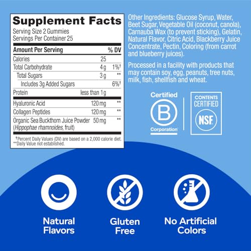 OLLY Glowing Skin Gummy, 25 Day Supply (50 Count), Plump Berry, Hyaluro