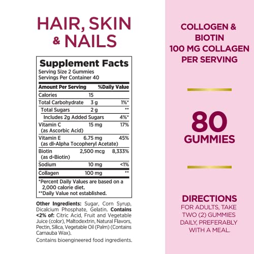 Nature's Bounty Optimal Solutions Hair, Skin & Nails with Biotin and Collagen, Citrus-Flavored