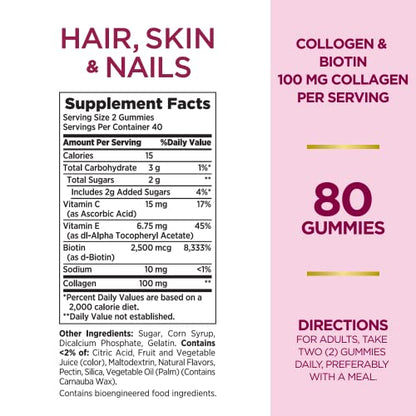 Nature's Bounty Optimal Solutions Hair, Skin & Nails with Biotin and Collagen, Citrus-Flavored