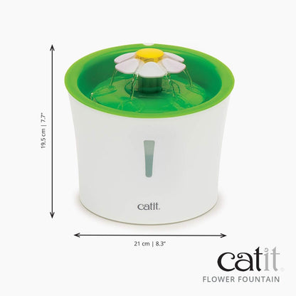 Catit Flower Fountain with Triple Action Filter, Cat Drinking Water Fountain, 3 L, Green | Cat Drinking Water Fountain