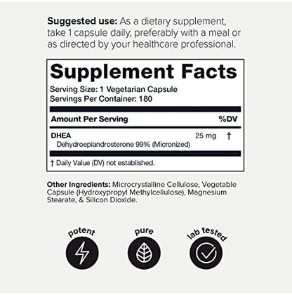 Toniiq Ultra High Strength DHEA Capsules - DHEA for Men and Ladies - 25mg Micronized