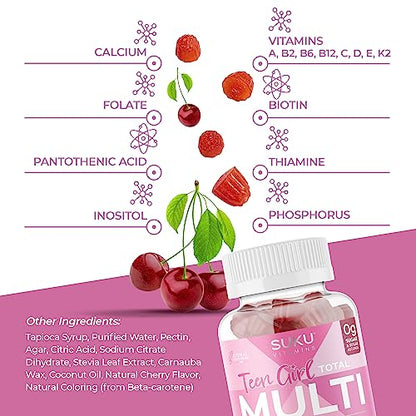 SUKU Vitamins Teen Girl Gummies – Sugar Free Vegetarian Gummy Vitamins Supplement