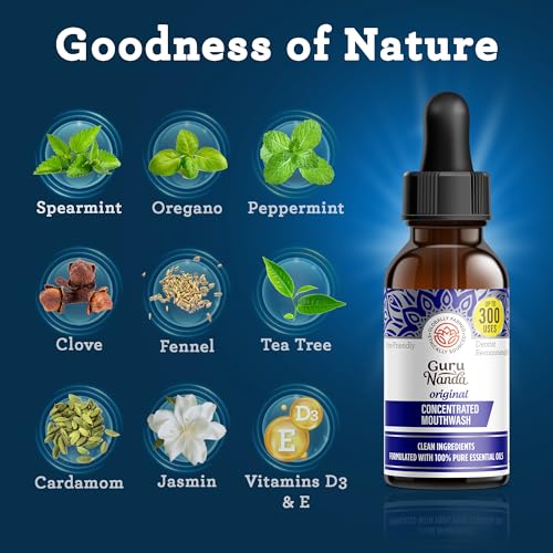 GuruNanda Concentrated Mouthwash (2 fl oz), Fluoride-Free, Mint Mouthwash with Natural