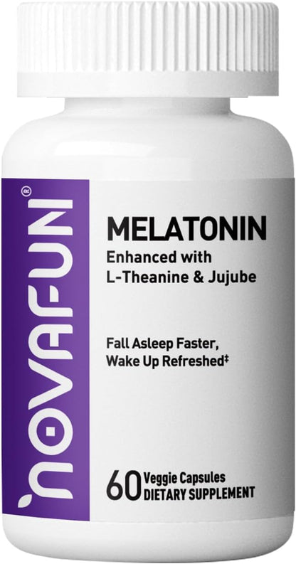 Melatonin 5mg Supplement with L-Theanine & Jujube Seed Extract, Support Sleep & Relaxation, Vegan, Non-GMO, 60 Capsules