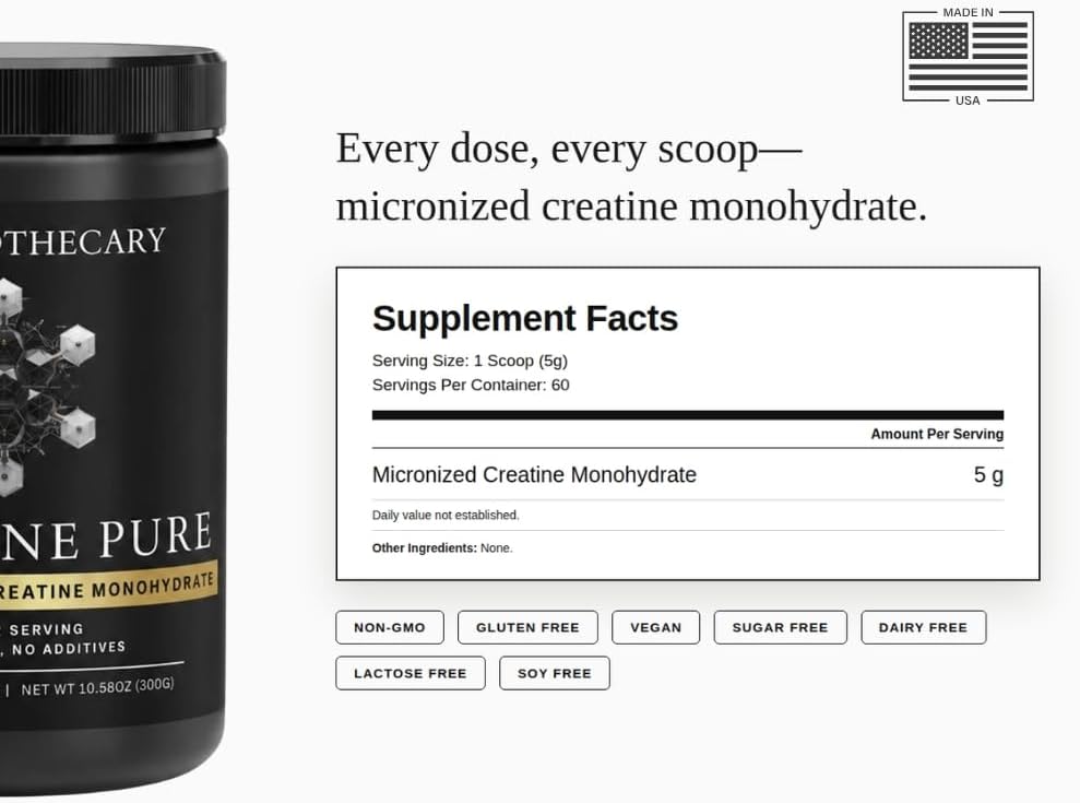 Creatine Monohydrate Powder Micronized 5g - Muscle Strength, Performance & Recovery - Unflavored Pre Post Workout - Vegan, Non-GMO, Soy Free - 60 Servings