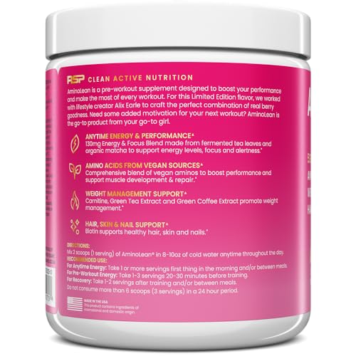 RSP NUTRITION AminoLean Pre Workout x Alix Earle Berry Alixir, Clean Energy with No Jitters