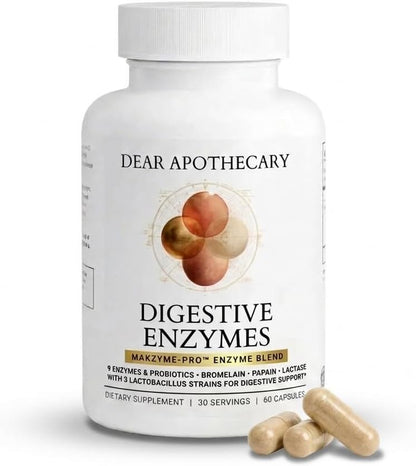 Digestive Enzymes 9 Enzyme Blend with Probiotics - Bloating, Gas & Digestion Support - Bromelain Papain Lactase Lipase Protease - Vegan, Non-GMO - 60 Capsules