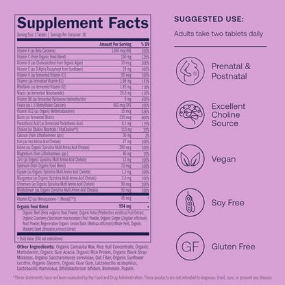 True Grace Prenatal Multivitamin - 60 Vegan Tablets - Supports a Healthy Mom & Baby