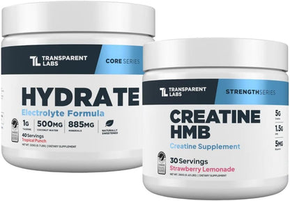 Transparent Labs Hydrate Electrolytes Powder (40 Servings, Tropical Punch) & Creatine HMB (30 Servings, Strawberry Lemonade)